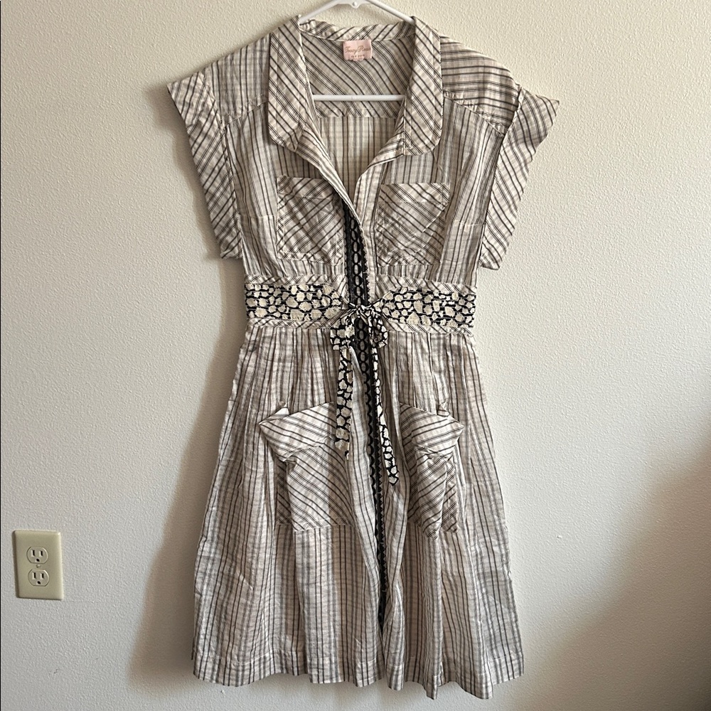 Vintage Style Tracy Reese Plenty Babydoll Chic  Black/Cream Striped Midi Dress